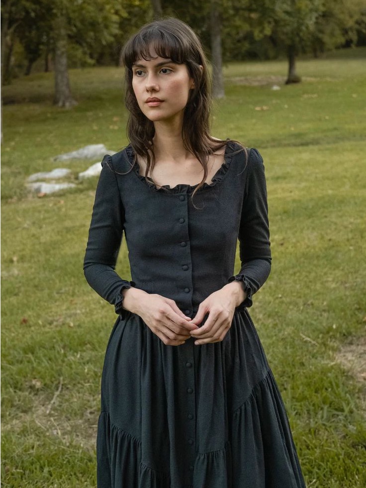 Of Her Own Kind Juliette Black Dress Silk Noil Sz S Victorian — image 2 of 6